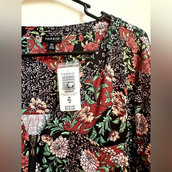 RET. 69.50! Torrid NWT front zip fall floral casual dress M/L brand new - Picture 3 of 4